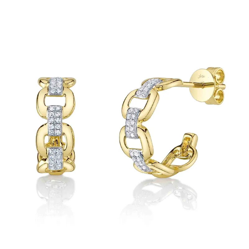 14K Gold 0.13 Carat Diamond Link Huggie Earrings