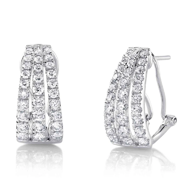 14K White Gold 1.66 Carat Diamond Triple Row Earrings