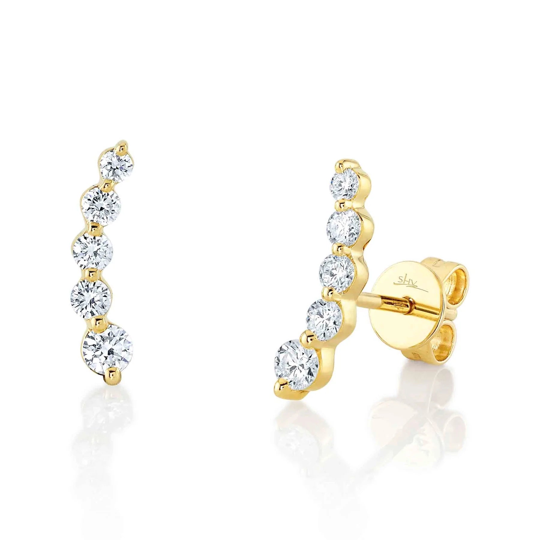 14K Yellow Gold 0.47 Carat Total Weight Diamond Ear Crawler Earrings