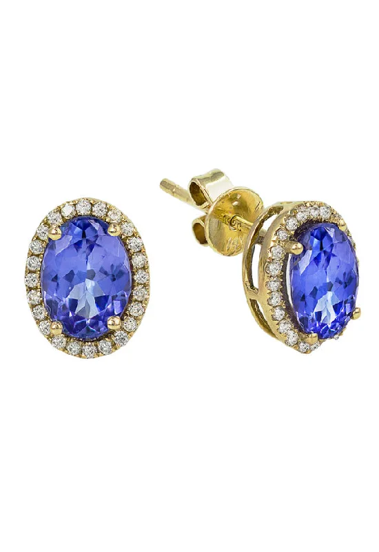 14K Yellow Gold Tanzanite & Diamond Earrings, 2.20 TCW