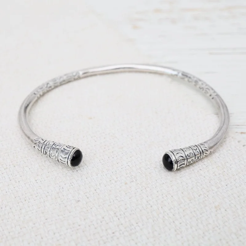 Etched Cuff with Black Enamel Ends