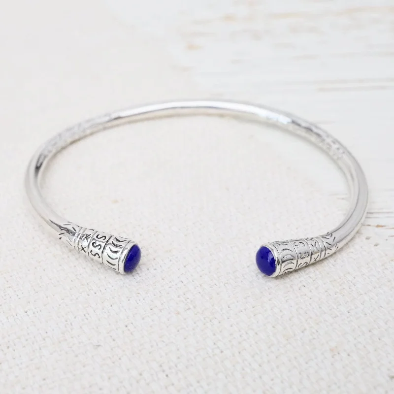 Etched Cuff with Blue Enamel Ends