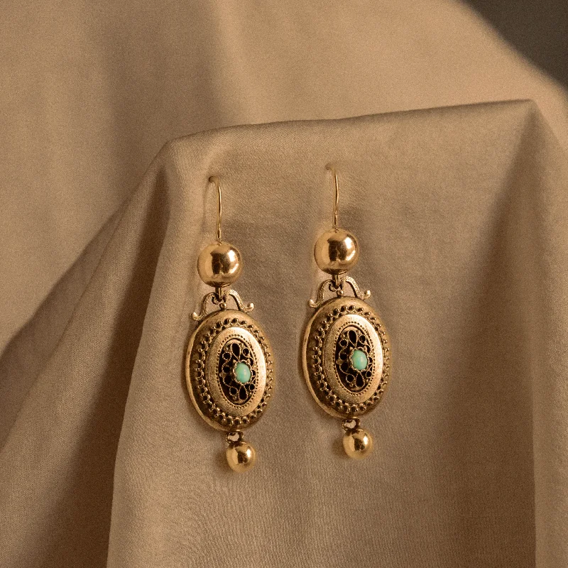 Victorian Gold Turquoise Dangle Earrings