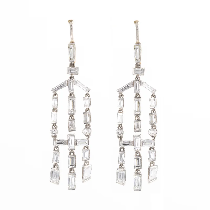 Art Deco Inspired 2.5 Carat Baguette Diamond Chandelier Earrings