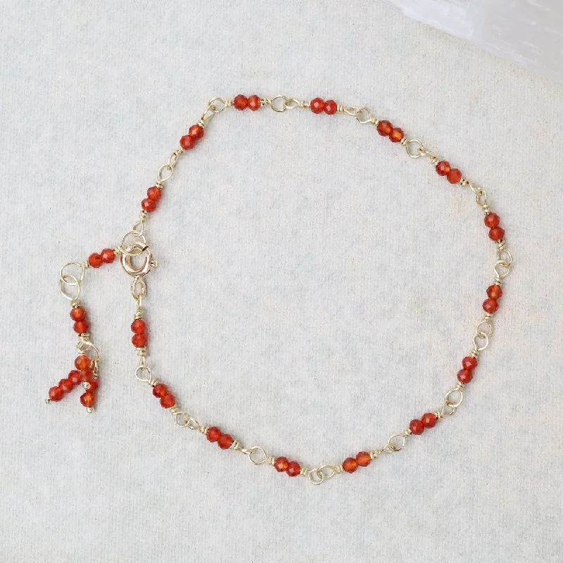 14k Hand-Tied Natural Red Carnelian Gemstone Bracelet