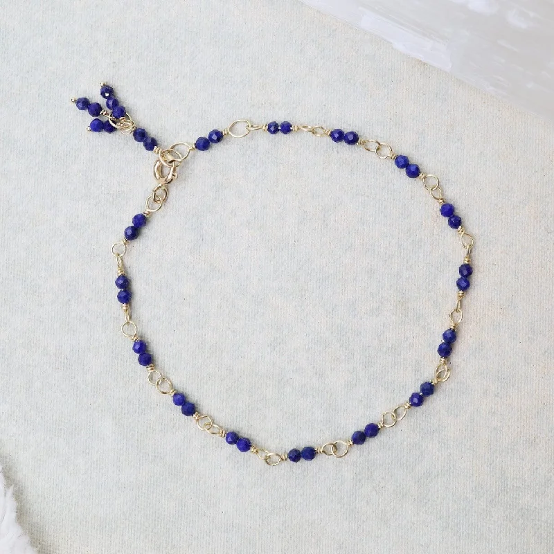 14k Hand-Tied Natural Lapis Gemstone Bracelet