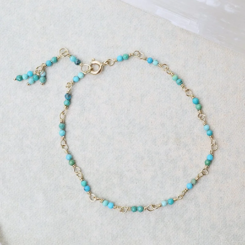 14k Hand-Tied Natural Turquoise Gemstone Bracelet