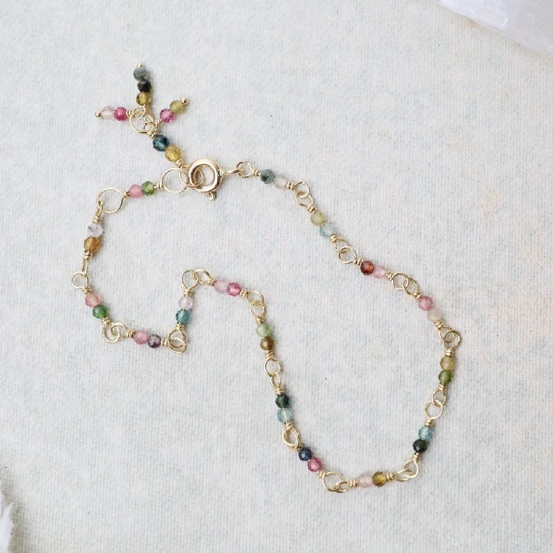 14k Hand-Tied Natural Watermelon Tourmaline Gemstone Bracelet