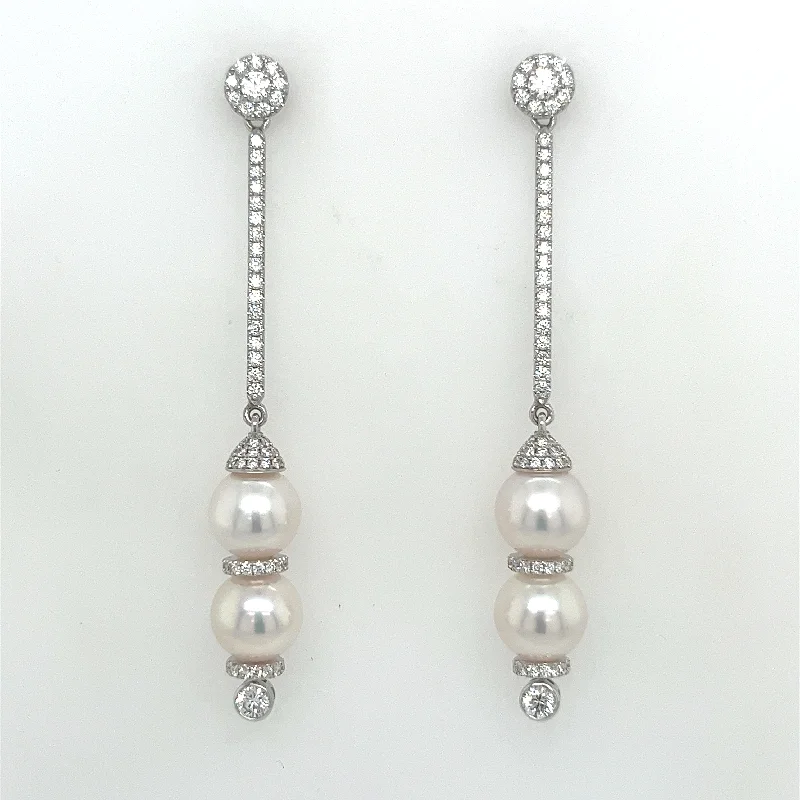 Bremer Jewelry Dangle Pearl Earrings in 18K White Gold (17.06ctw)