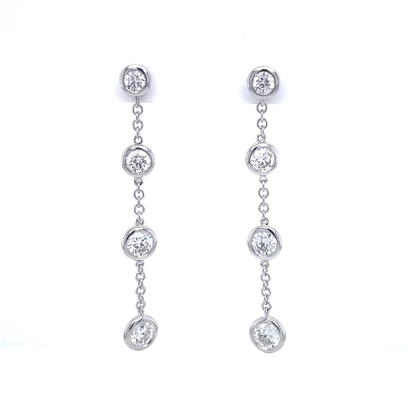 Bremer Jewelry Round Dangle Diamond Earrings in 18K White Gold (1.41ctw)