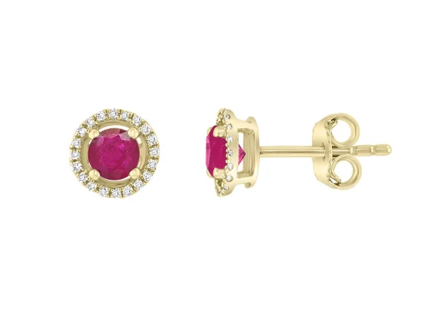 Round Shape Rubies and Diamond Earrings in 14K Yellow Gold (0.58ctw)