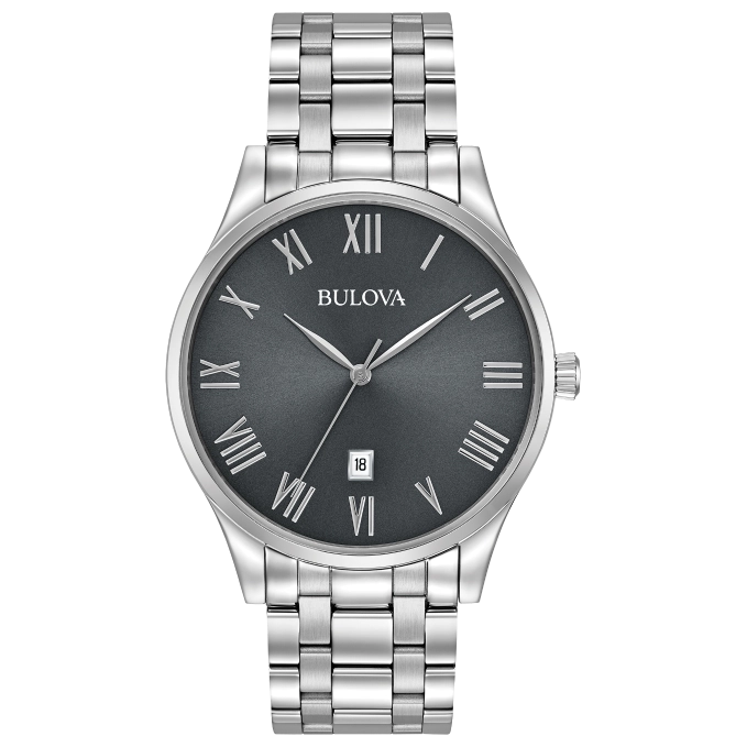 Bulova Classic Watch Gray Dial Stainless Steel 40mm Quartz