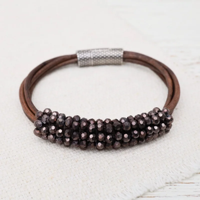 Hand Stitched Port Crystals on Multi Strands Leather Bracelet