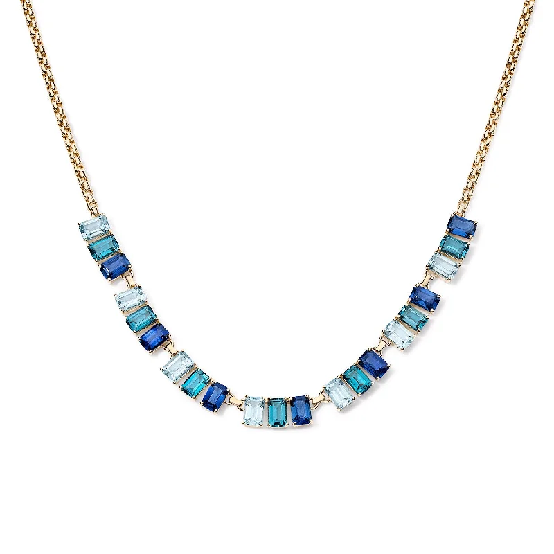 Multicolor Blue Topaz and Blue Sapphire Emerald Cut Necklace