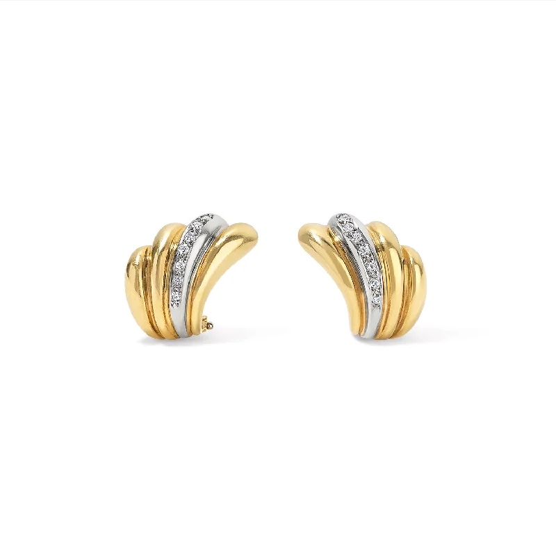 Curved Gold and Diamond Wave Earrings