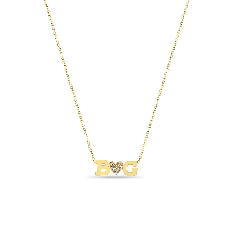 Double Letter Necklace with Pave Heart