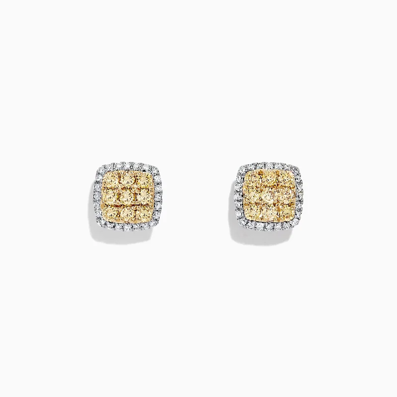 14K 2-Tone Gold Yellow and White Diamond Earrings, 0.50 TCW