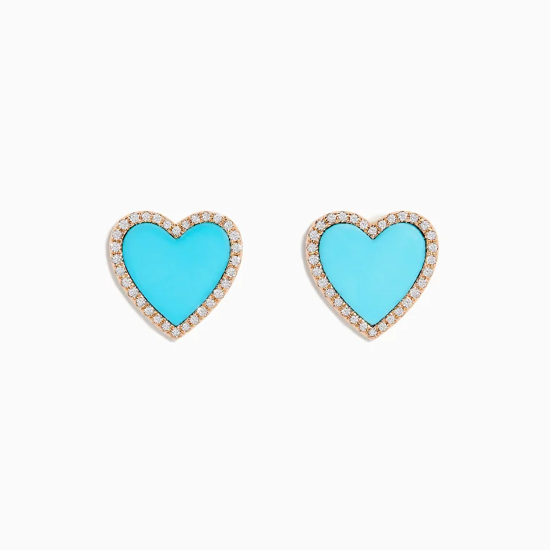 14K Rose Gold Turquoise and Diamond Heart Earrings