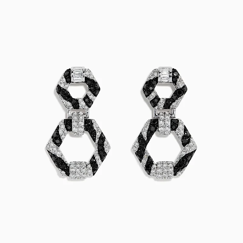 14k White Gold Black and White Diamond Zebra Print Earrings