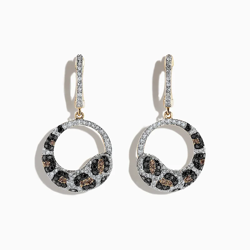 14K Yellow Gold Diamond Leopard Spot Earrings, 1.24 TCW