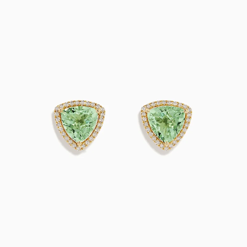 14K Yellow Gold Green Amethyst and Diamond Earrings