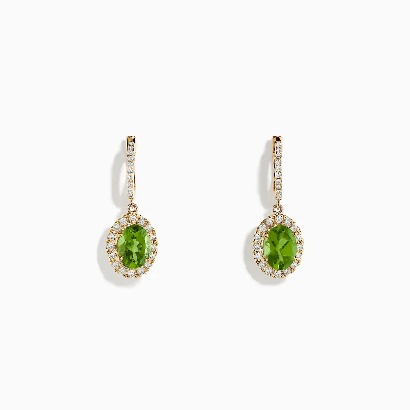 14K Yellow Gold Peridot and Diamond Earrings