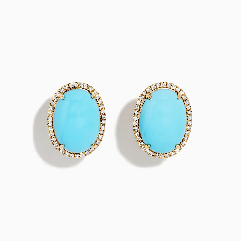 14K Yellow Gold Turquoise and Diamond Earrings