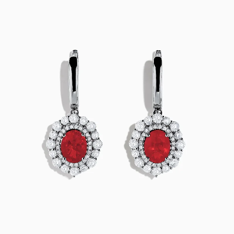 18K White Gold Fire Opal and Diamond Earrings, 4.46 TCW