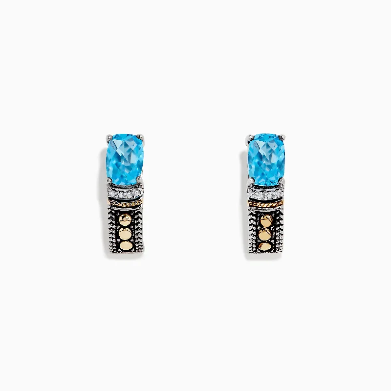 925 Sterling Silver & 18K Gold Blue Topaz Earrings, 1.98 TCW