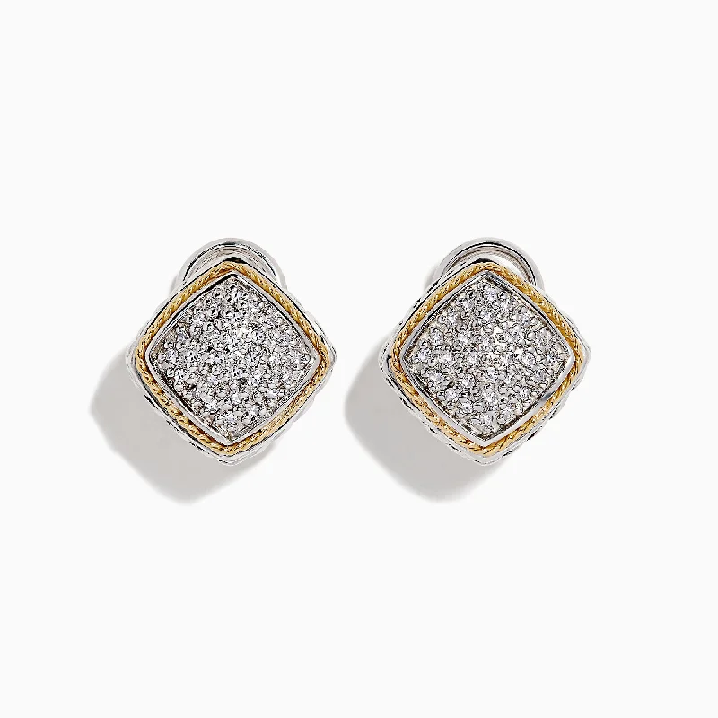 925 Sterling Silver & 18K Gold Diamond Earrings, 0.21 TCW