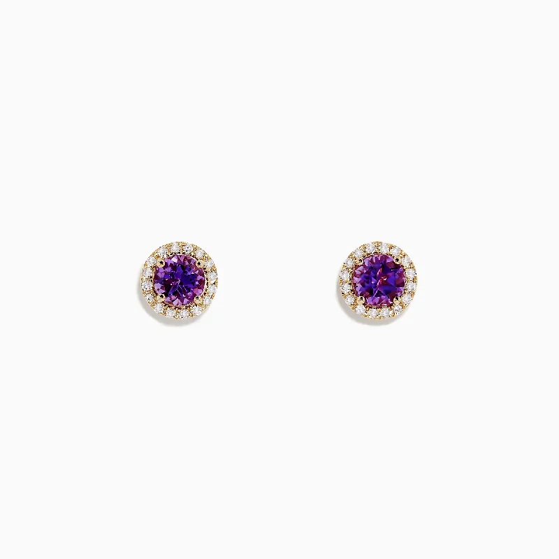 Amethyst 14K Yellow Gold Amethyst and Diamond Earrings, 1.12 TCW