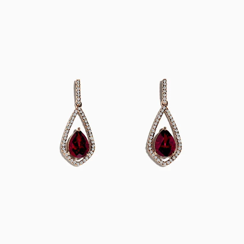 Bordeaux 14K Rose Gold Rhodolite Garnet and Diamond Earrings, 2.79 TCW