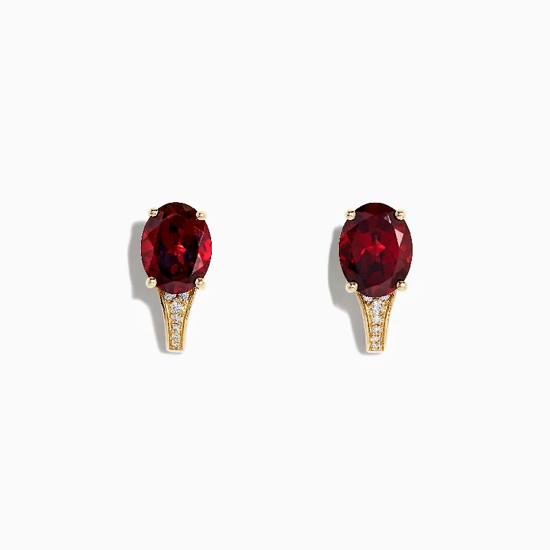 Bordeaux 14K Yellow Gold Garnet and Diamond Earrings, 4.77 TCW