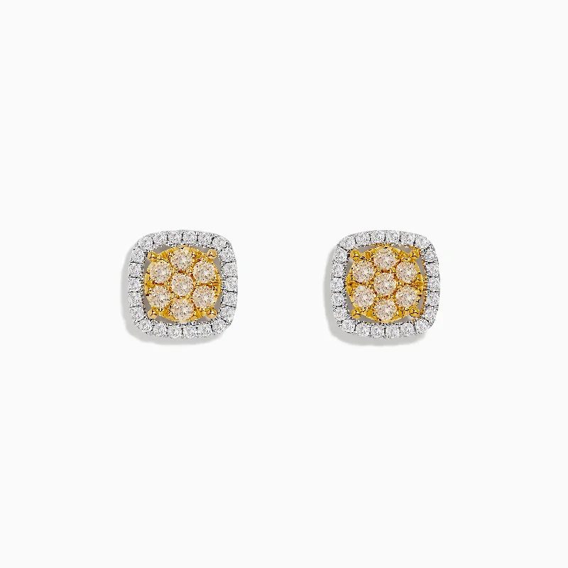 Canare 14K Two Tone Gold Cushion Shaped Cluster Yellow Diamond Earrings