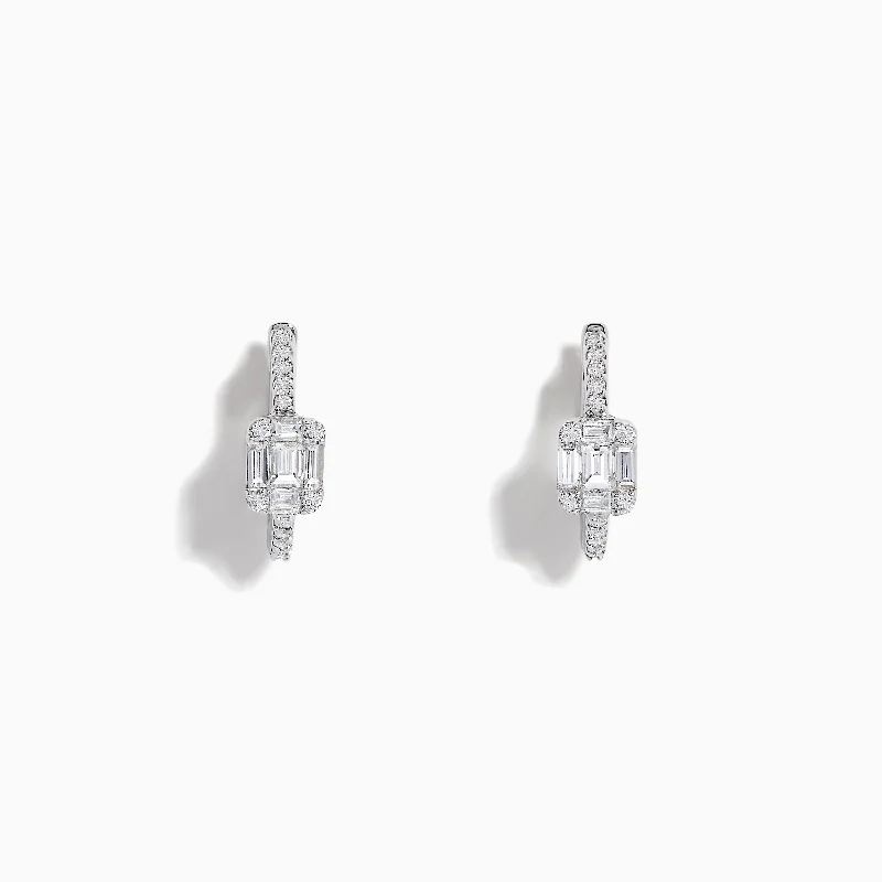 Classique 14K White Gold Diamond 1/2" Huggie Earrings, 0.49 TCW