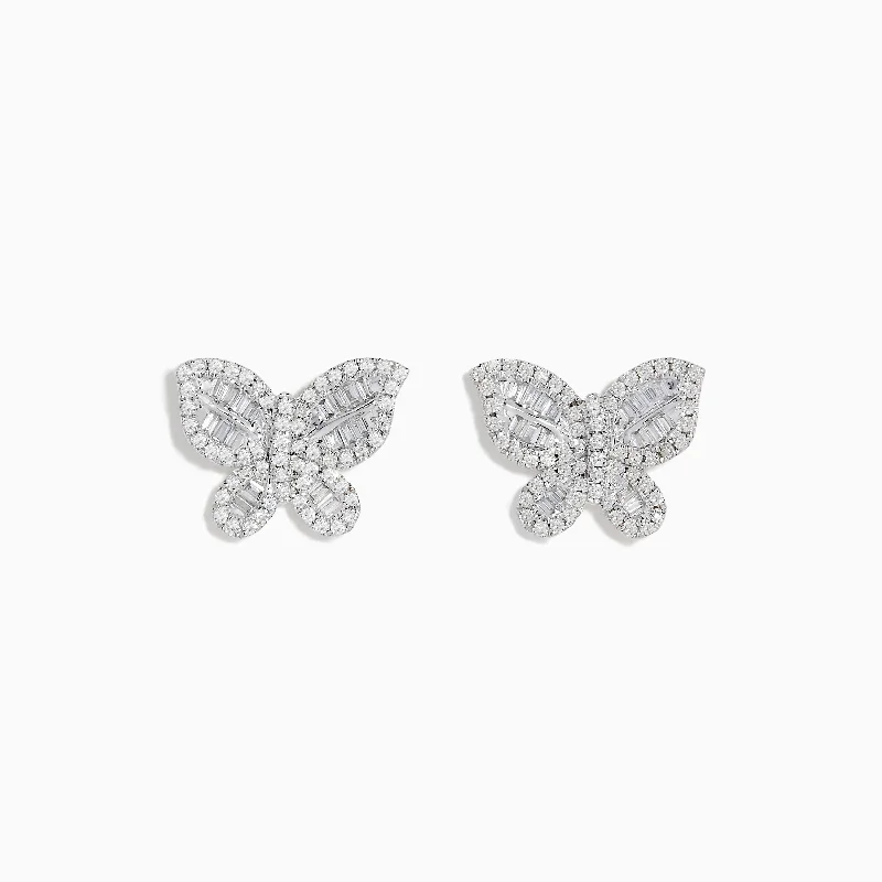 Nature 14K White Gold Diamond Butterfly Earrings