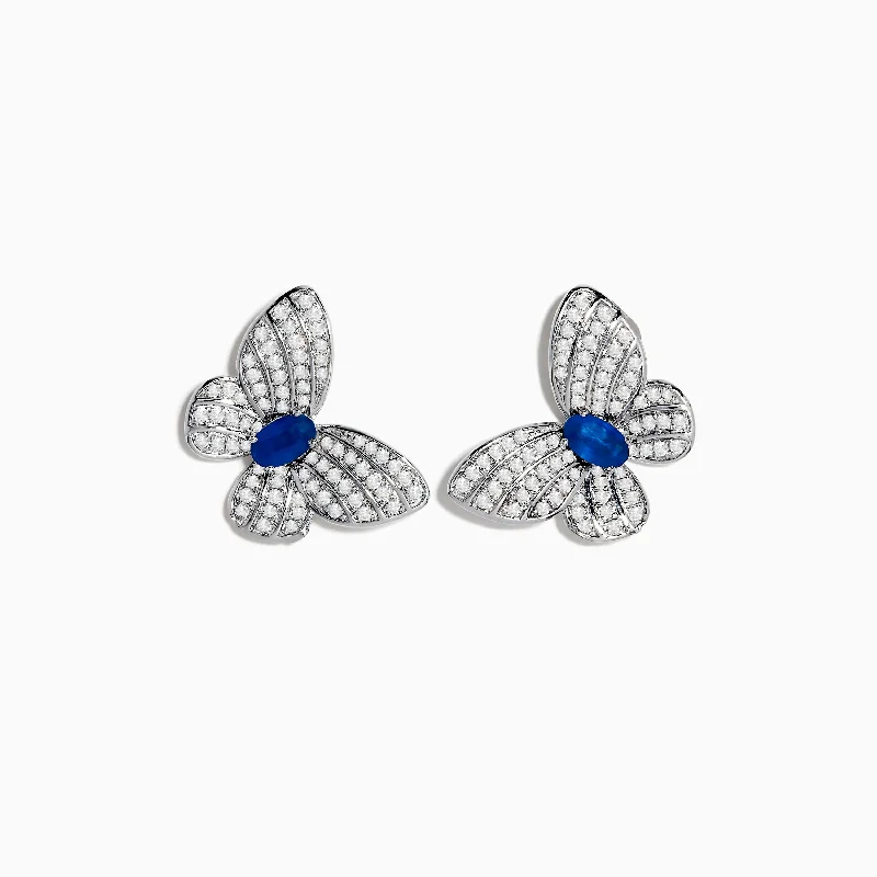 Nature 14K White Gold Sapphire and Diamond Butterfly Earrings