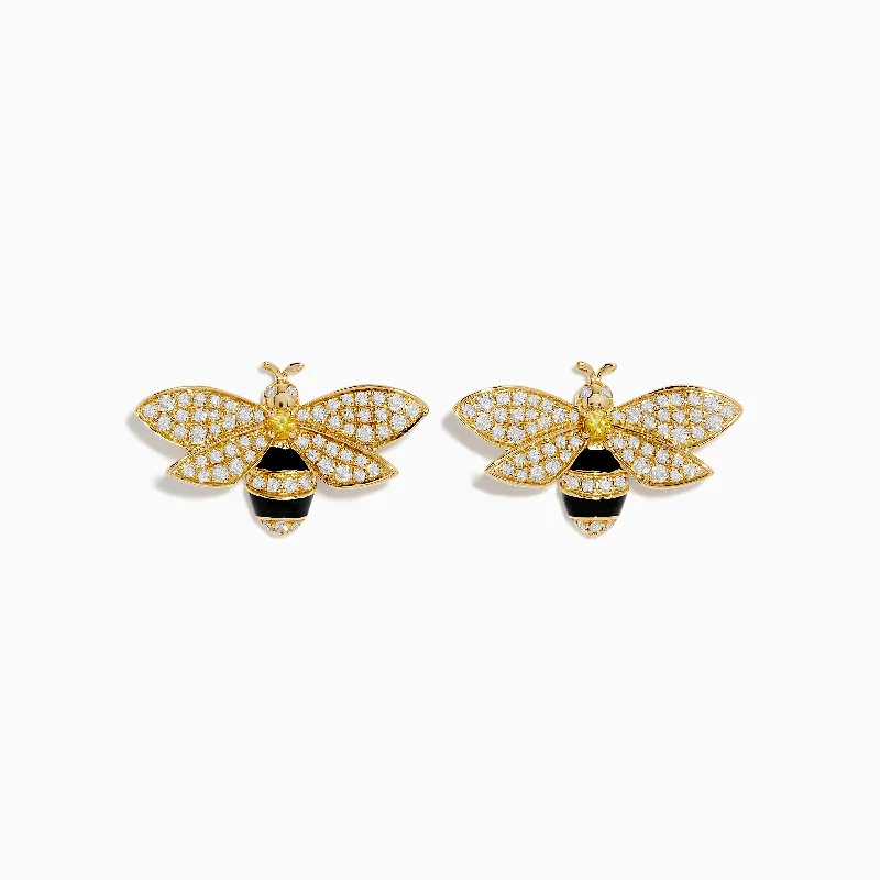 Nature 14K Yellow Gold Diamond and Yellow Sapphire Bee Earrings