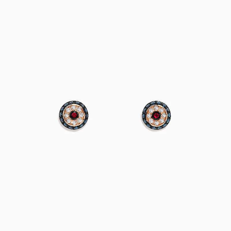 Novelty 14K Gold Ruby, White & Blue Diamond Evil Eye Earrings, 0.26 TW