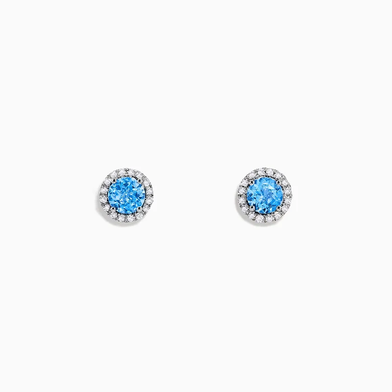 Ocean Bleu 14K White Gold Blue Topaz and Diamond Earrings, 1.32 TCW