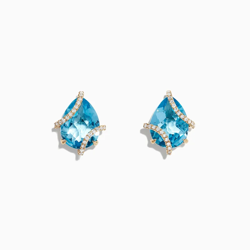 Ocean Bleu 14K Yellow Gold Blue Topaz and Diamond Earrings, 9.70 TCW