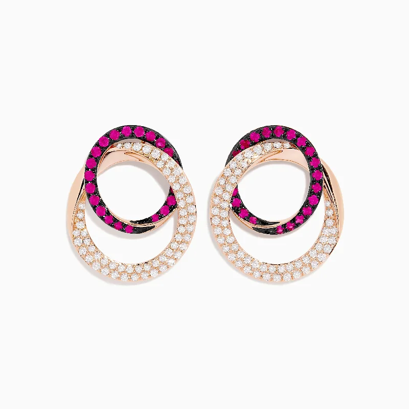 Ruby Royale 14K Rose Gold Ruby and Diamond Intertwined Circles Earrings