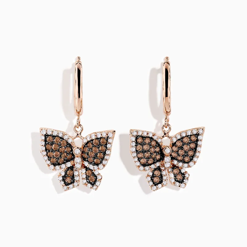 Safari 14K Rose Gold Espresso & White Diamond Butterfly Earrings