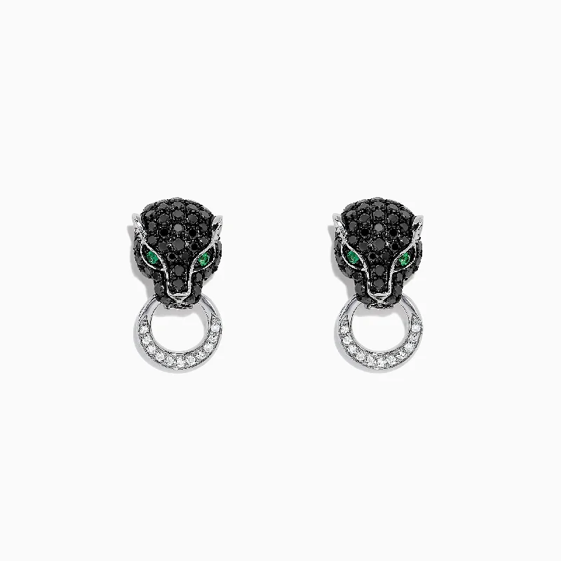 Signature 14K White Gold Black Diamond & Emerald Earrings, 0.84 TCW