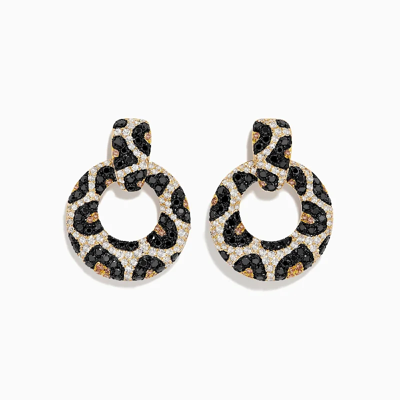 Signature 14K Yellow Gold Black and White Diamond Spot Earrings