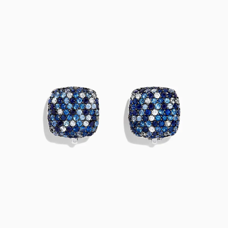 Splash Sterling Silver Blue Sapphire Square Earrings, 3.56 TCW