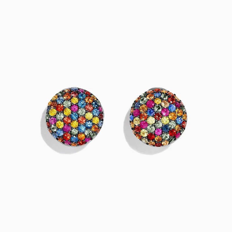 Splash Sterling Silver Multi Sapphire Circle Earrings, 3.39 TCW