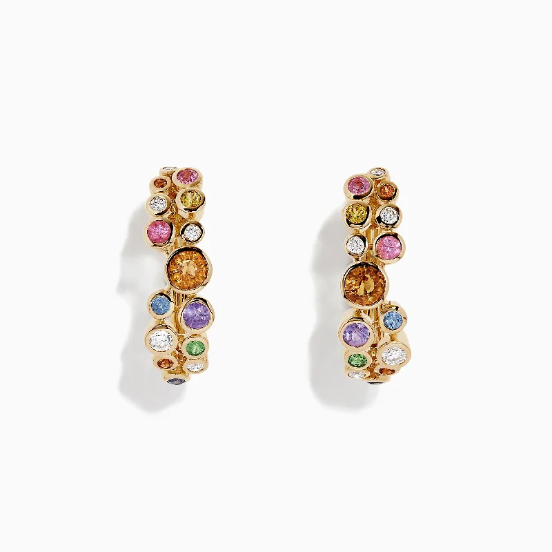 Watercolors 14K Gold Multi Sapphire and Diamond Earrings, 1.59 TCW