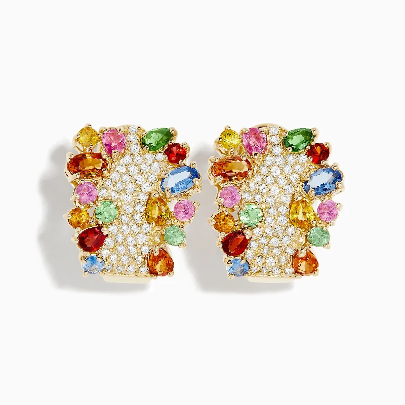 Watercolors 14K Yellow Gold Multi Sapphire and Diamond Earrings