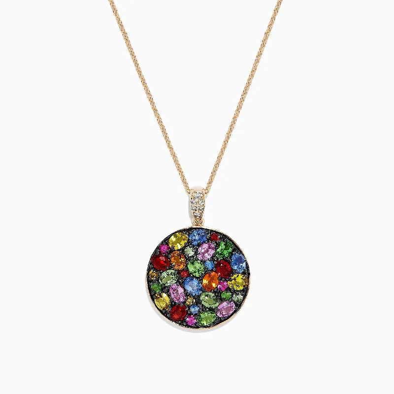 Watercolors 14K Yellow Gold Multi Sapphire Circle Pendant, 5.09 TCW